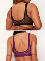 Millie-Mae Twin Pack Crop Bralettes: Black & Velvet Purple
