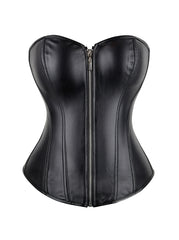 Black leather corset with a zipper on a white background