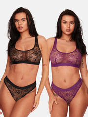 Zestaw biustonoszy typu bralette i majtek Millie-Mae Twin Pack: czarny i aksamitno-fioletowy