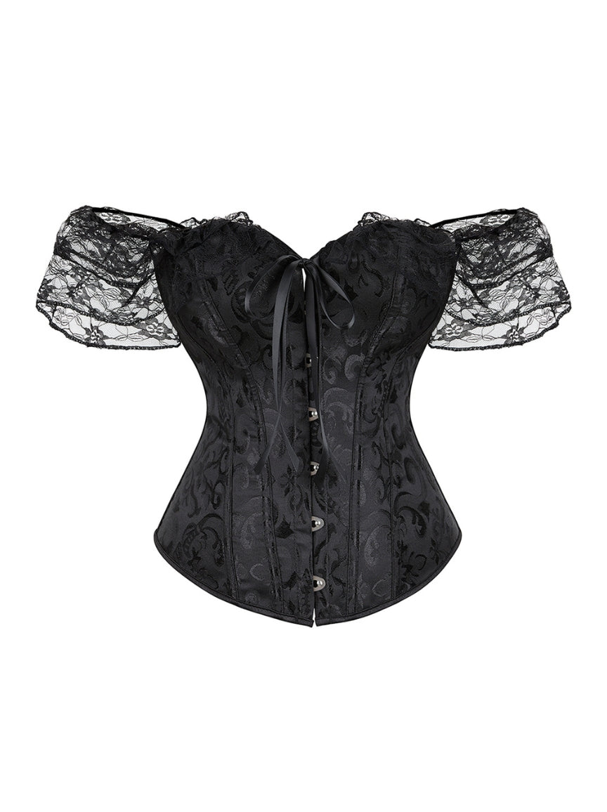 Black lace corset on a white background
