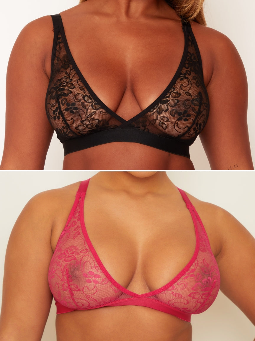 Millie-Mae Twin Pack Triangle Bralettes : Black &amp; Very Cherry