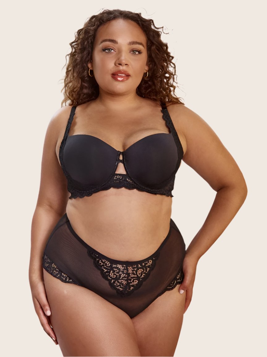 Black mesh and lace high waist brief in sizes XS to 6XL