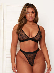 Zestaw biustonoszy trójkątnych Millie-Mae Twin Pack z stringami: czarny i bardzo wiśniowy